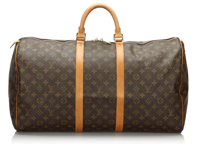 Louis Vuitton Monograma marrón Keepall 55 Castaño Cuero Lienzo  ref.162918