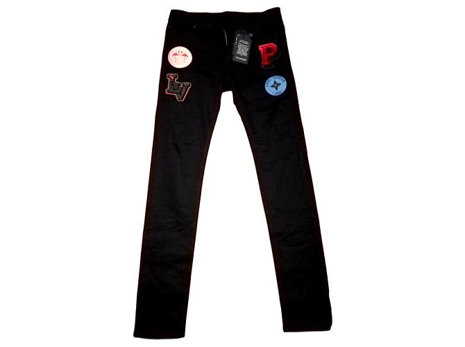 Jeans de parches Louis Vuitton World Tour hechos a medida Negro