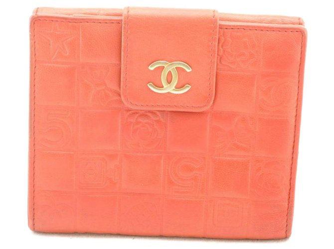 Chanel Choco Riegel Nr.5 Brieftasche Rot CC Leder  ref.163172