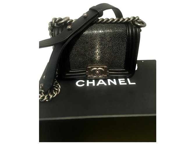 Chanel Mini boy Black Leather Exotic leather  ref.163259