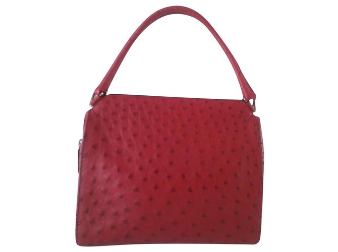 PRADA Red Ostrich Lather Handbag Exotic leather  ref.163393