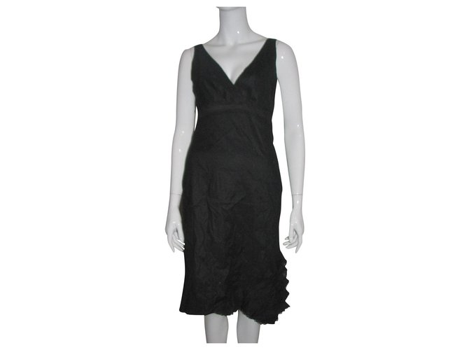 Bcbg Max Azria Linen blend dress with lace Black Cotton Elastane  ref.163468