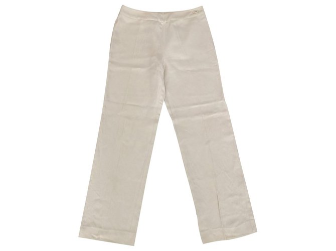 Chanel linen wool pants trousers FR36 Beige Silk  ref.163492
