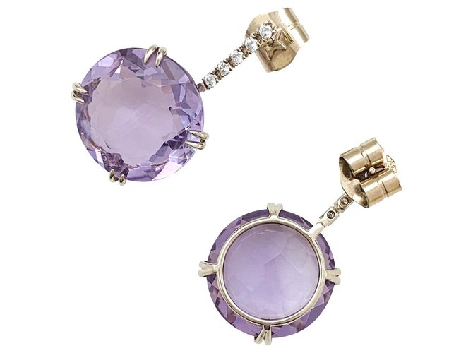 Autre Marque H earrings. Stern in white gold, amethysts and diamonds.  ref.163524