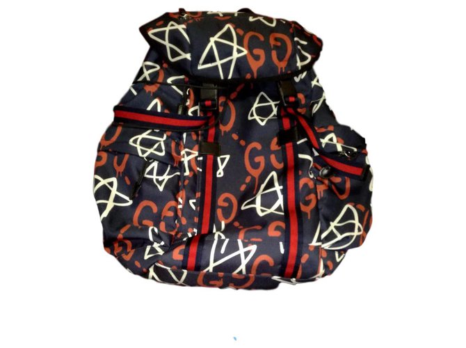 Mochila Gucci Ghost Backpack NEW Techpack Preto Branco Vermelho Azul escuro Poliamida  ref.163582