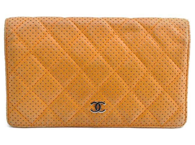 Chanel Matelasse Long Cuir Orange  ref.163606