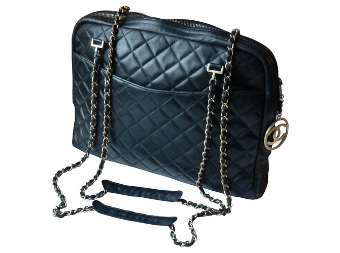 Chanel Camera Bag, modelo grande Negro Cuero  ref.163824