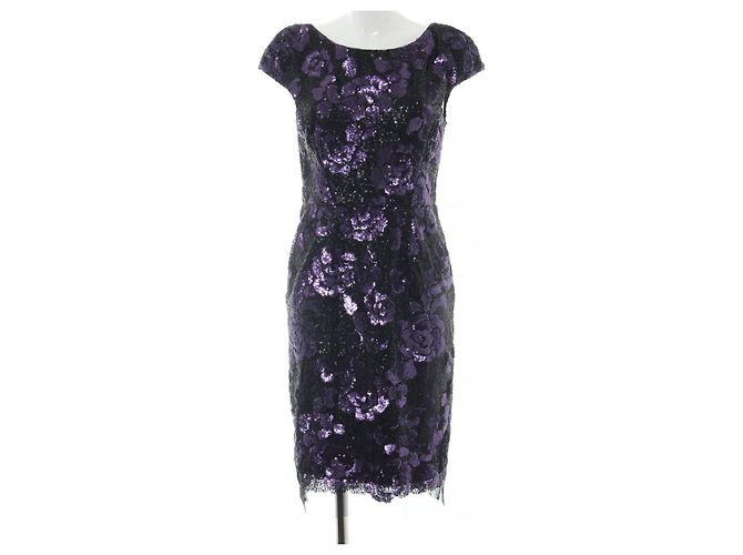 Vera Wang Paillettenkleid Blumenmuster Schwarz Lila