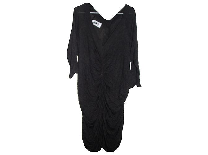 Mm6 Grey Wool Viscose Ruched Dress