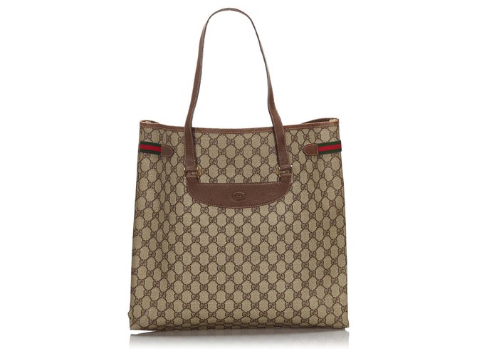 Gucci Brown GG Supreme Tote Bag Beige Leather Cloth Cloth  ref.163970