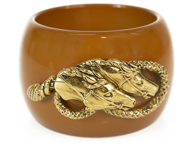 Roberto Cavalli Caramel Brown Resin bangle Bracelet gold harware horses charm  ref.164000