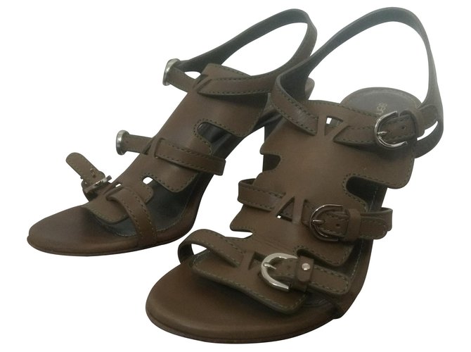 Sergio Rossi leather sandals with high heels Brown  ref.164001
