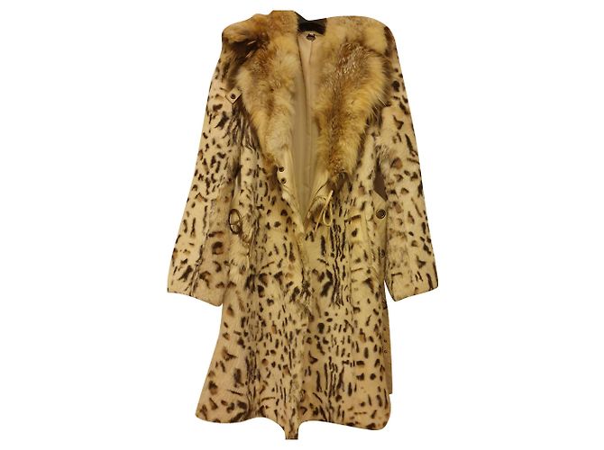 Pellessimo Leopard Print Coat with Fox Collar Cream