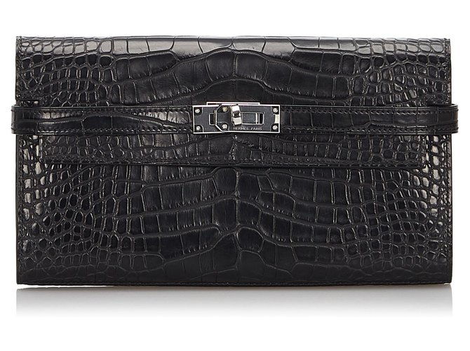 Hermès Hermes Black Alligator Kelly Wallet Leather  ref.164119