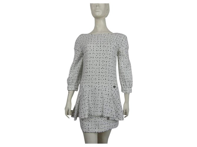 Chanel Kleid 38  Schwarzweiss-Baumwolltweed Weiß Baumwolle  ref.164136