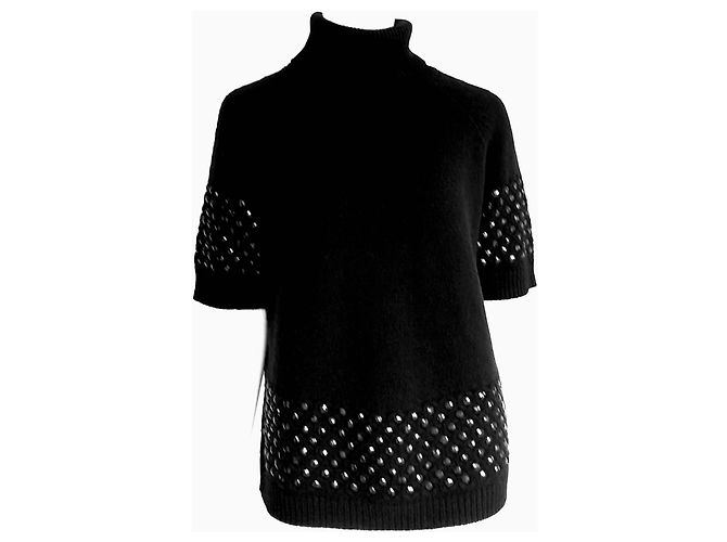 Top Blumarine de cashmere e lã preto com strass