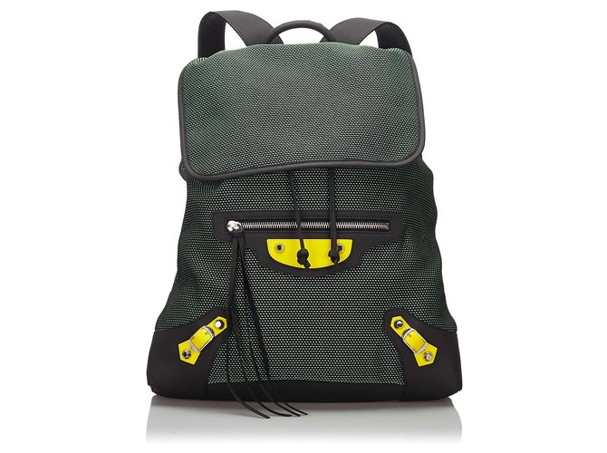 Balenciaga Green Canvas Traveller S Backpack Black Leather Cloth Cloth  ref.164300