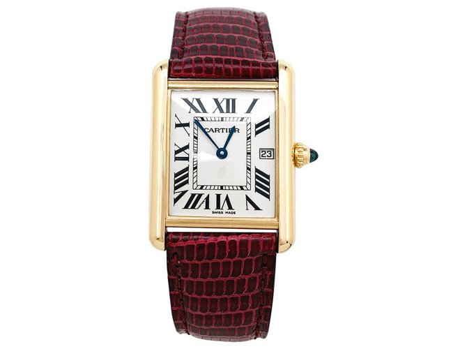 cartier tank gold leather