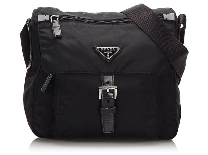 Borsa a tracolla in nylon nero Prada Pelle Panno  ref.164512