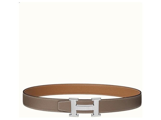 Hermès Reversible H belt Taupe Cognac Leather  ref.164554