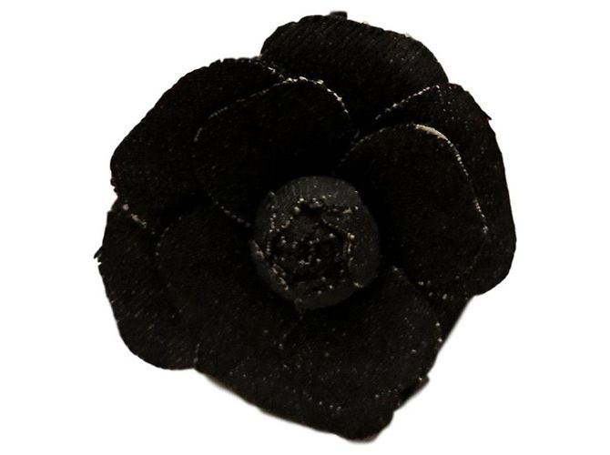 Broche Camelia Chanel Azul Marino de Algodón