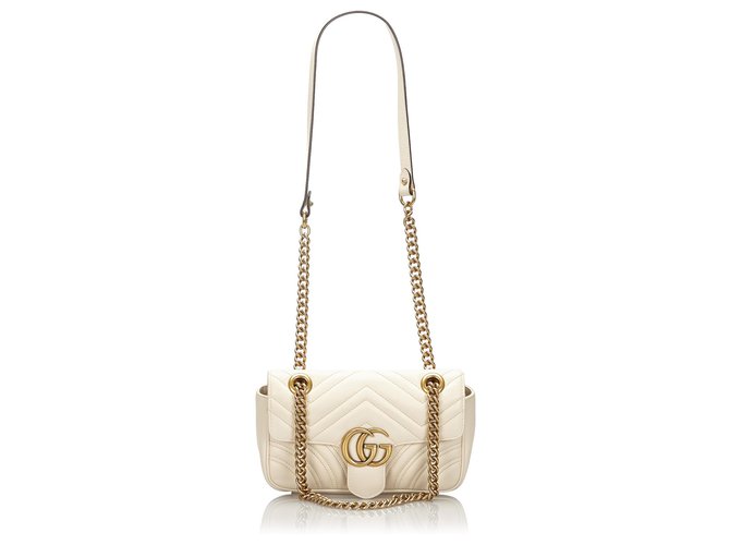 Gucci White Quilted Leather Marmont Crossbody Bag Golden Metal  ref.164628