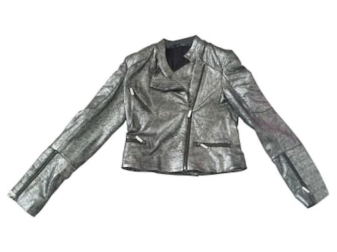 Chaqueta Karl Lagerfeld de cuero de cabra gris plata