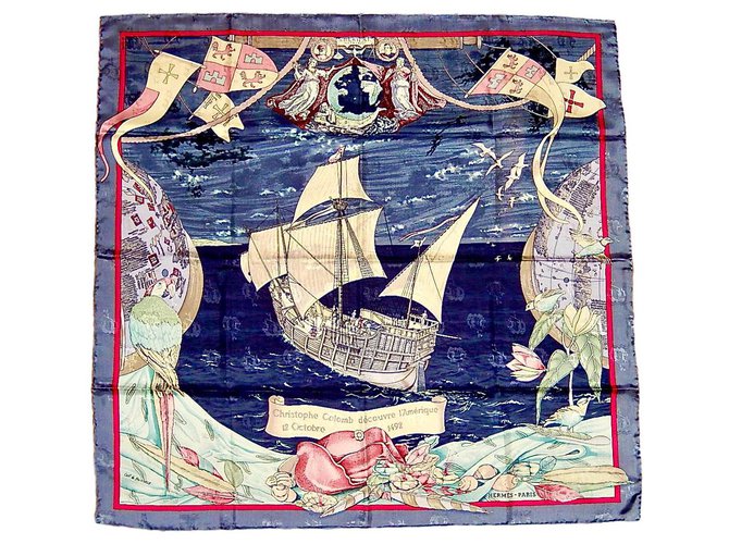 Hermès Cristoforo Colombo scopre l'America 12 ottobre 1492 Multicolore Seta  ref.164842