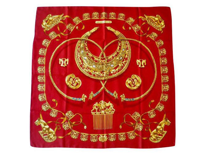 Hermès I cavalieri d'oro Multicolore Seta  ref.164876