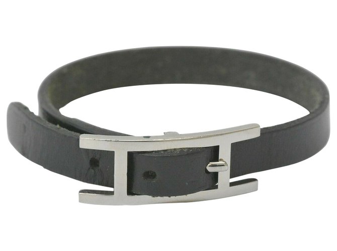 Hermès Hermes Hapi 3 Belted Bracelet Bangle Leather Metal Black  ref.164995