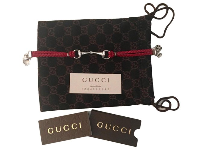 Bracelet mors Gucci Cuir Argenté Rouge  ref.165029