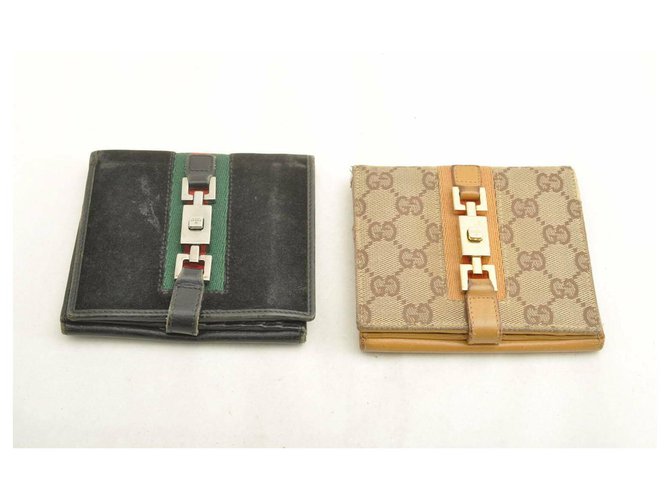 Gucci GUCCI GG Sherry Line Leather Suede Jackie Wallet 2SET Beige  ref.165298
