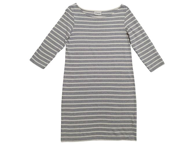 Vestido Ganni de algodón a rayas gris Blanco