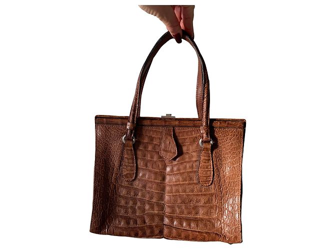 Autre Marque Bolsa de couro de crocodilo marrom