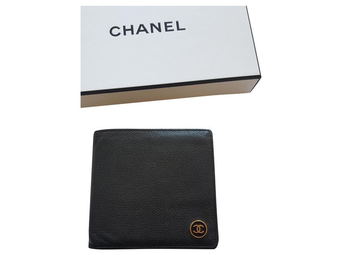 Mini portafoglio Chanel vintage in pelle caviale Nero  ref.165156