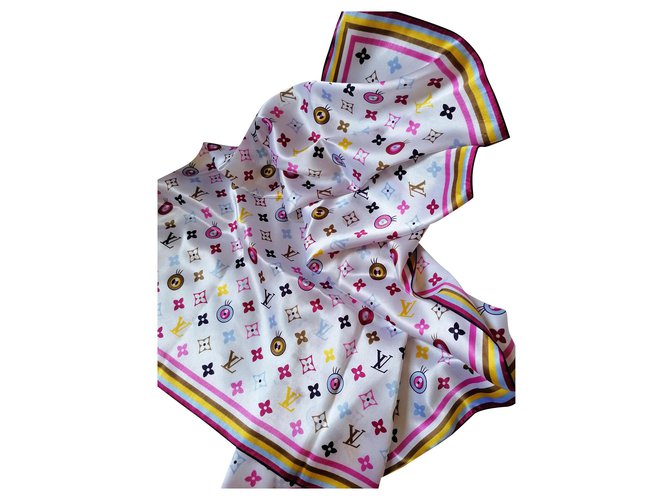 LOUIS VUITTON MONOGRAMMED BABY-PINK SILK SCARF