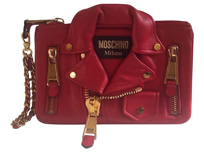 Moschino Biker Clutch Rot Leder