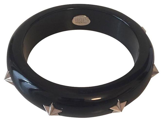 Bracciale rigido Red Valentino in plastica nera con stelle argentate Nero