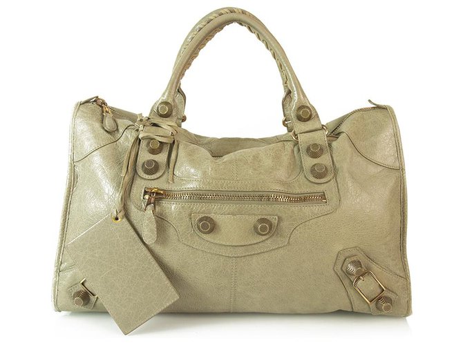 Balenciaga Taupe Distressed Leather Large City Bag with giant rose gold hardware  ref.165296