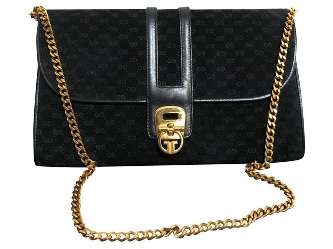 Gucci Handbags Black Navy blue Leather Deerskin  ref.165321