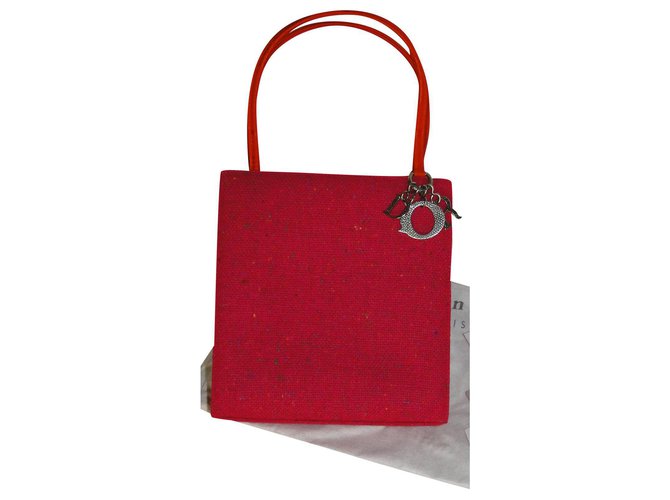 Small DIOR "Lady Dior" bag in fuchsia tweed - New condition Orange Fuschia  ref.165348