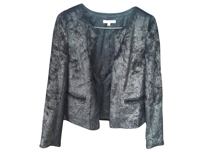Ba&Sh Jacke aus schwarzem Kunstfell mit goldenem Glitzer