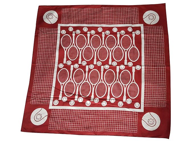 Hermès Sciarpe di seta Bianco Bordò Cotone