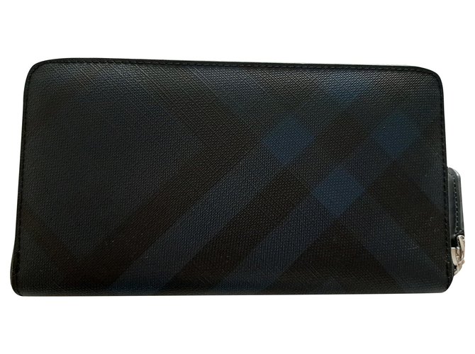 Burberry Purses, wallets, cases Black Blue Leather Cloth  ref.165577