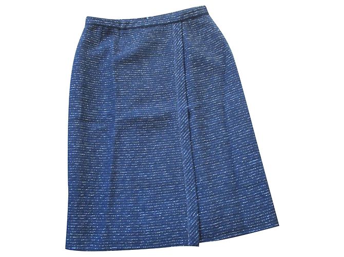 Saia envelope Chanel azul marinho de lã e lurex 42