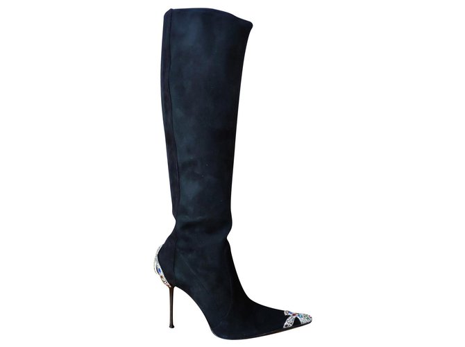GIANMARCO LORENZI Crystal Embellished Boots Black Suede ref.165587 ...