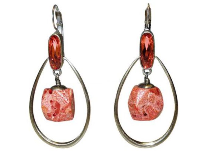Autre Marque Dyrberg/Kern earrings with crystal and coral stone Orange  ref.165684