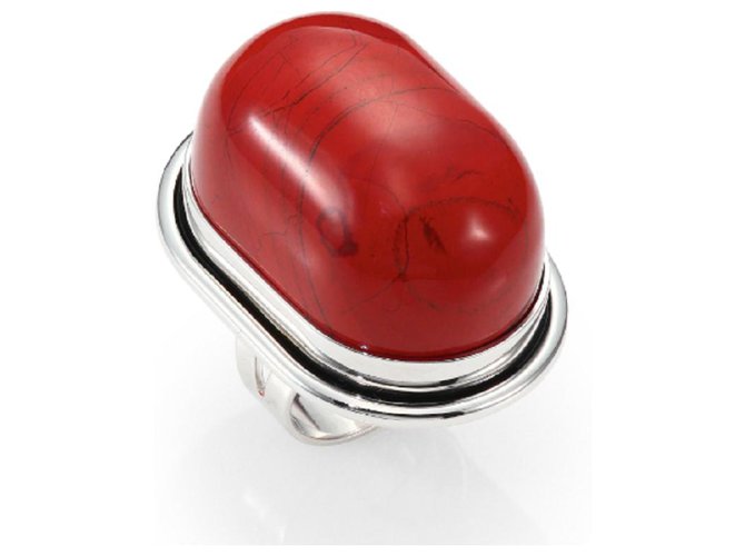 Saint Laurent conditionment ring with red jasper stone Silver-plated  ref.165685