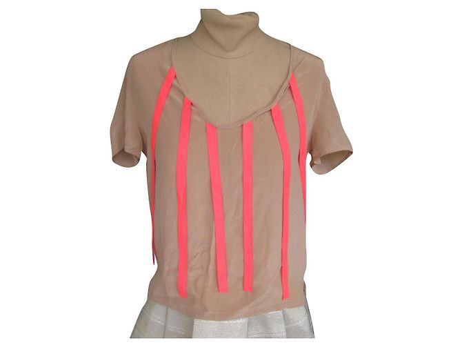 Camicetta Maje in seta beige con strisce corallo