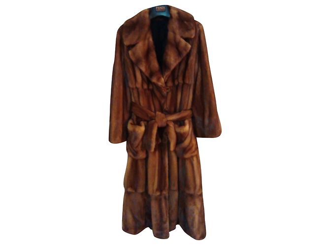 FENDI Reversible wild Mink Fur coat Cognac
